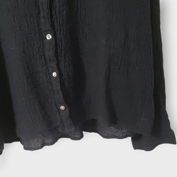 Tahari 100% Linen Crinkled Texture Black Button Up Shirt Sz XL Goth Neutral Core - Picture 3 of 11
